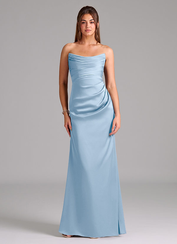 Azazie Lucille Bridesmaid Dresses Powder Blue Mermaid Strapless Stretch Satin Convertible Dress image1