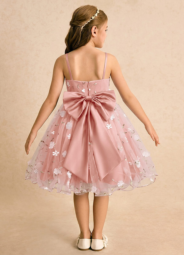 Azazie Junebug Blumenkinder Kleider Ballkleid Spaghetti Riemen Tüll Kleid Rosettenrosa image1