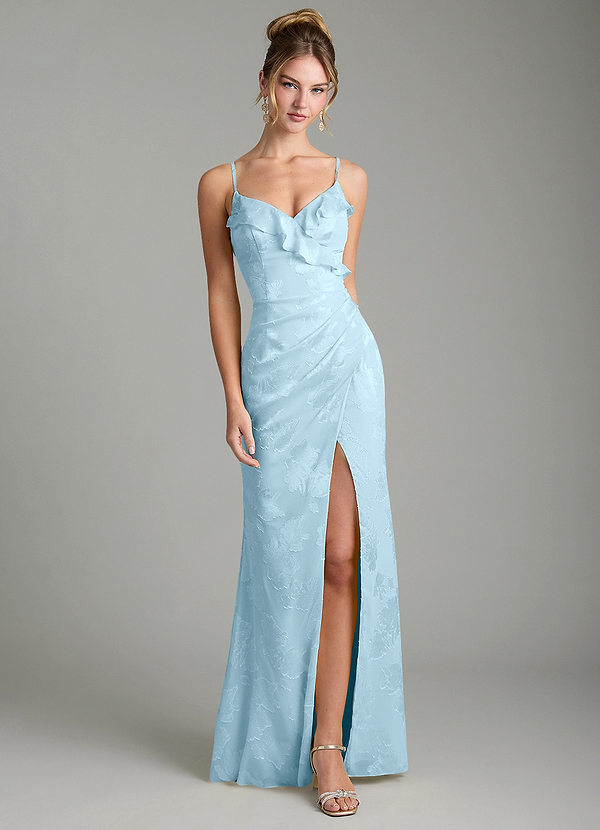 Larsa Bridesmaid Dresses Sky Blue Mermaid Ruched Floral Jacquard Burnout Dress image1