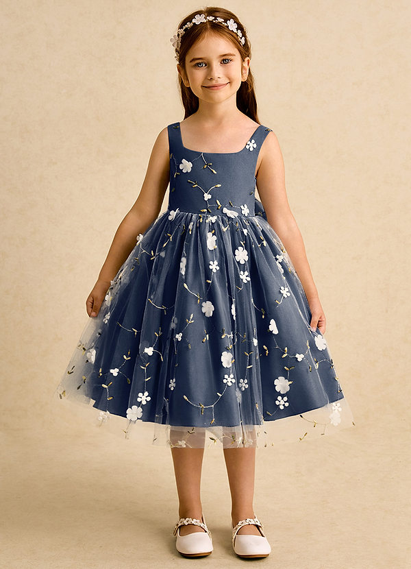 Azazie Bean Blumenkinder Kleider Ballkleid ärmellos Tüll Kleid Dunkelmarine image1