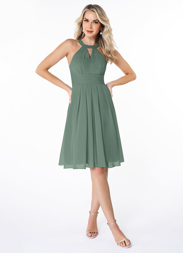 Azazie Kimmy Bridesmaid Dresses A-Line Pleated Chiffon Knee-Length Dress image1
