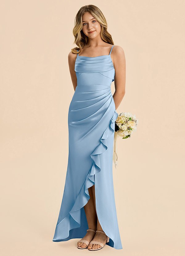 Azazie Mia Junior Powder Blue Mermaid Pleated Stretch Satin Dress image1