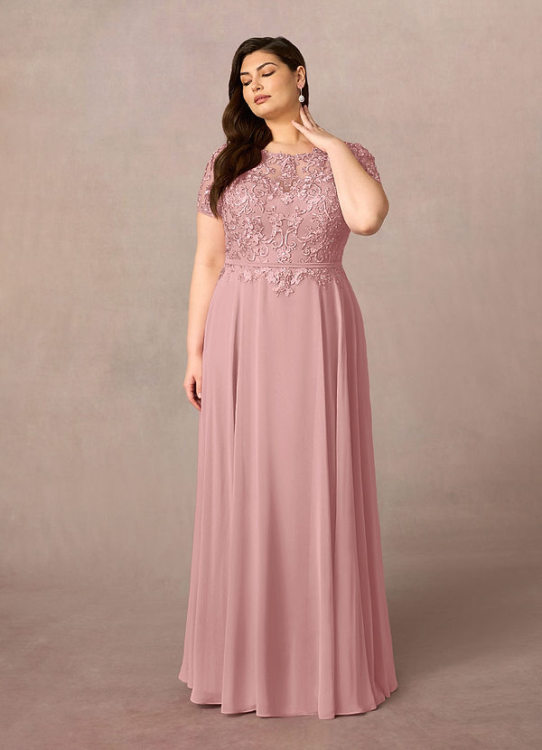 Azazie Adina Mother of the Brides Dresses Dusty Rose A-Line Boatneck Sequins Chiffon Dress image1