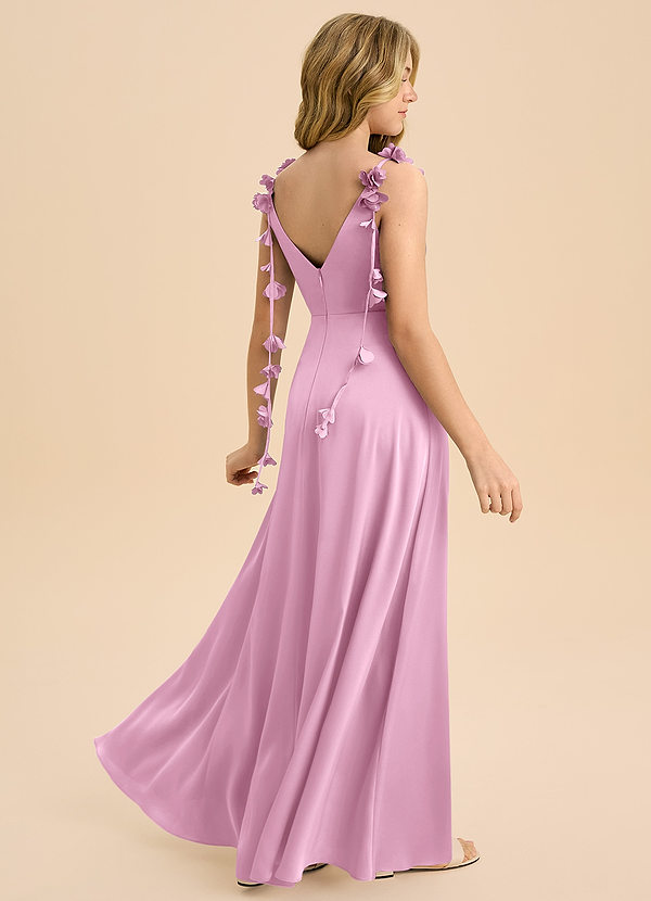 Azazie Gumdrop Junior Candy Pink Empire Pleated Stretch Satin Dress image1