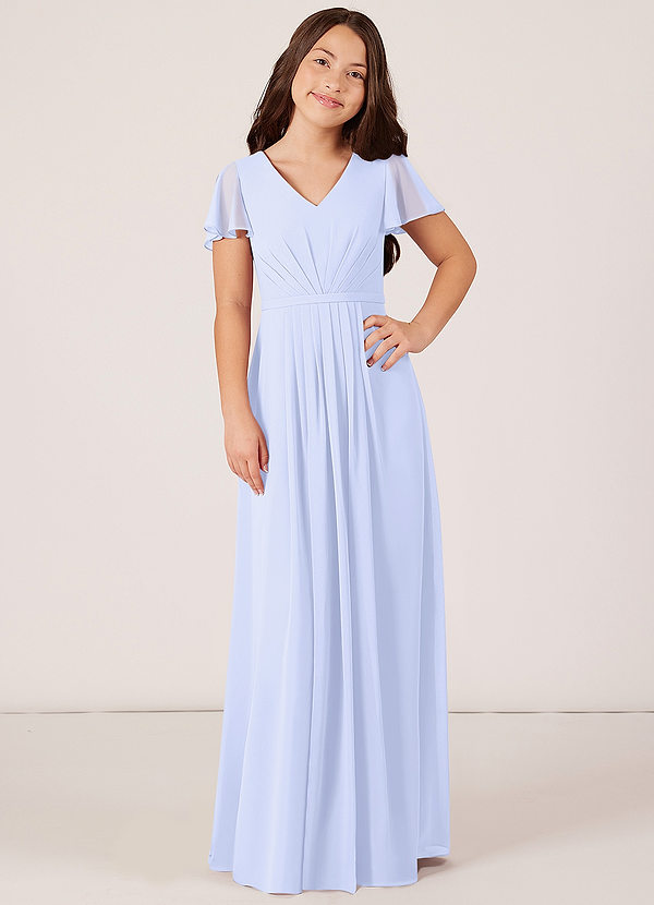 Azazie Peony Junior Robe Trapèze en Mousseline de soie Plissée Lavande image1