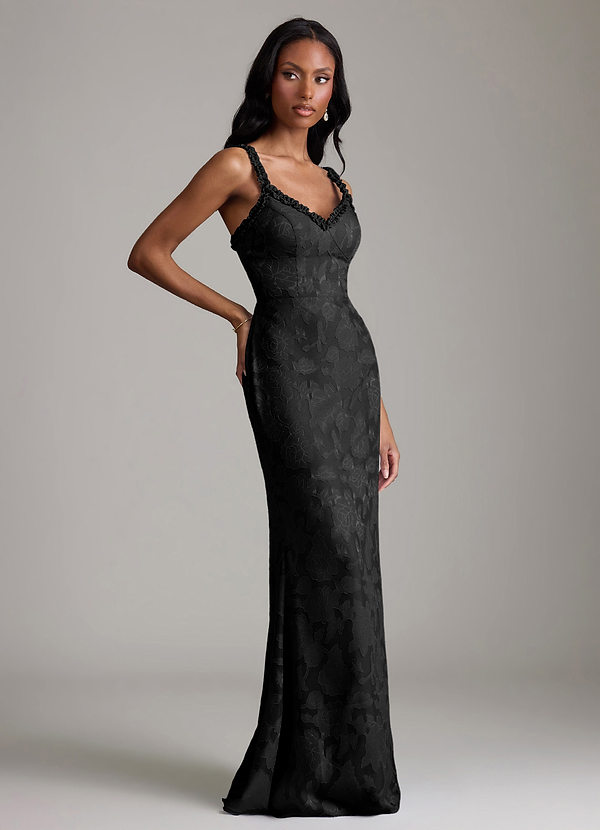 Azazie Corina Suknie dla druhen Syrena Marszczony Kwiatowe wypalenie Do ziemi Sukienka image1