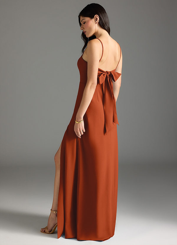 Azazie Melia Bridesmaid Dresses Paprika A-Line Bow Stretch Crepe Dress image1