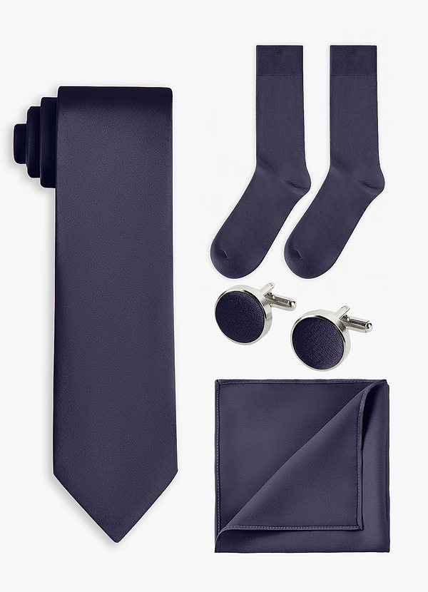 front Conjunto de corbata ancha de satén elástico de 4 piezas en color a juego