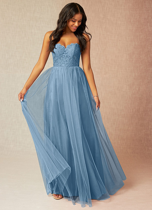 Azazie Roni Bridesmaid Dresses Steel Blue A-Line Sweetheart Neckline Tulle Convertible Dress image1