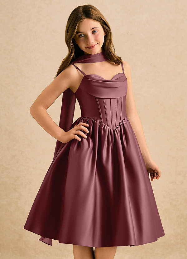 Azazie Shona Girls Formal Bloemenmeisjes Jurken A-Lijn Jurk van Mat Satijn Sweetheart Halslijn Woestijnroos image1