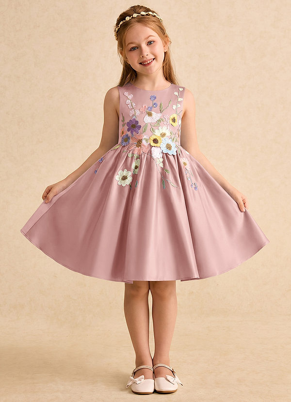 Azazie Prima Vestidos de arras Vestido Oro Rosa de Satin Mate de Corte en A con Lazo image1