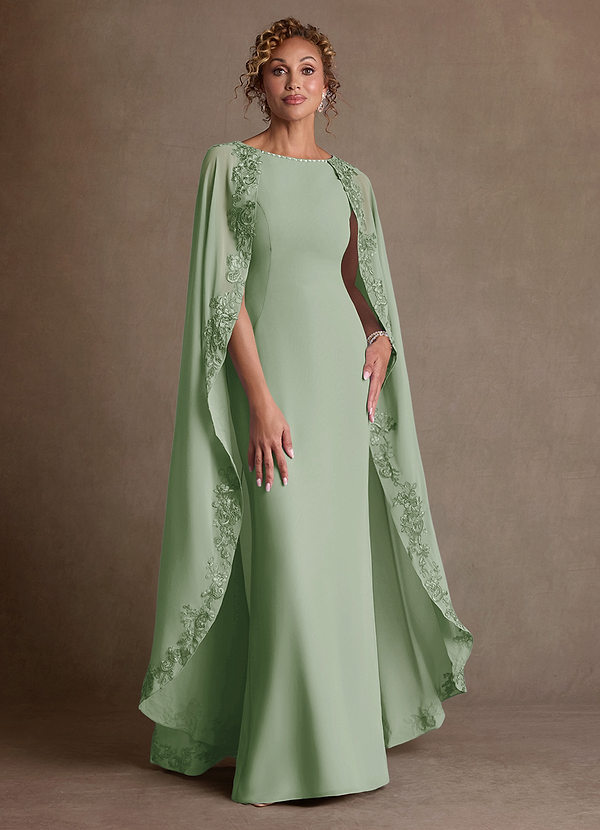 Azazie Artemisia Mother of the Brides Dresses Dusty Sage Sheath Lace Chiffon Dress image1
