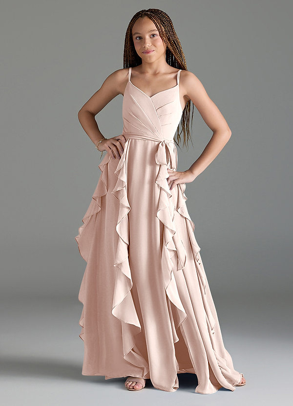 Azazie Peyton Junior Rose Petal A-Line V-Neck Cascading Ruffles Chiffon Dress image1