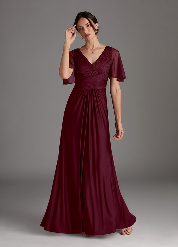 Azazie Sicily Mother of the Bride Dresses Vestido Cabernet de Jersey de Linha A com Plissado image1