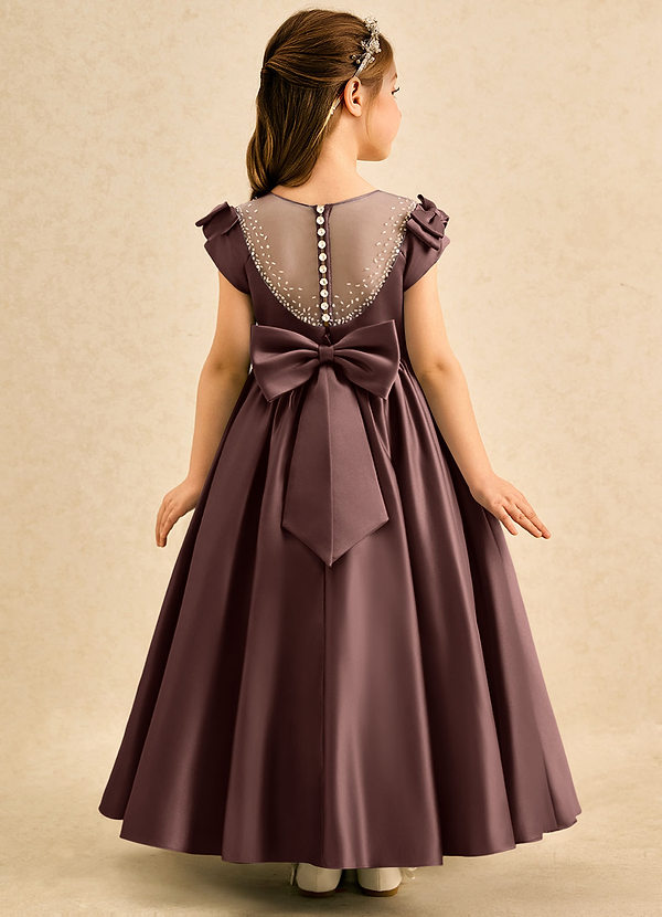 Azazie Toffee Abiti da Damigella Bambina Abito Stile Principessa in Raso Opaco Fiocco Espresso image1