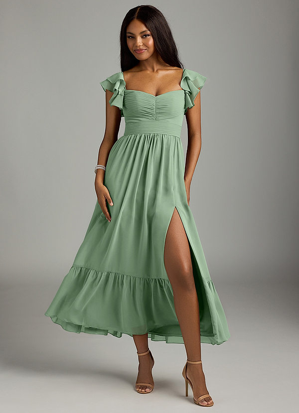 Azazie Anaya Bridesmaid Dresses Matcha A-Line Pleated Chiffon Dress image1