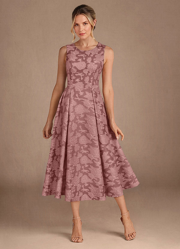 Azazie Fulton Vestidos de Madre de la Novia Vestido de Rosa Polvorienta de Devorado Floral de Corte En A con Plisado image1