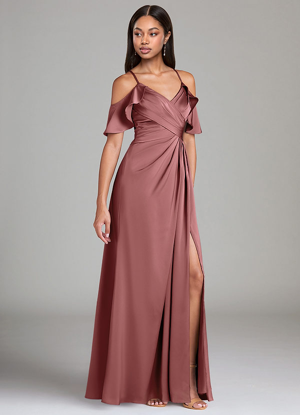 Azazie Dakota Brautjungfernkleider A-Linie Schulterfrei Stretch-Satin Kleid Amethyst image1