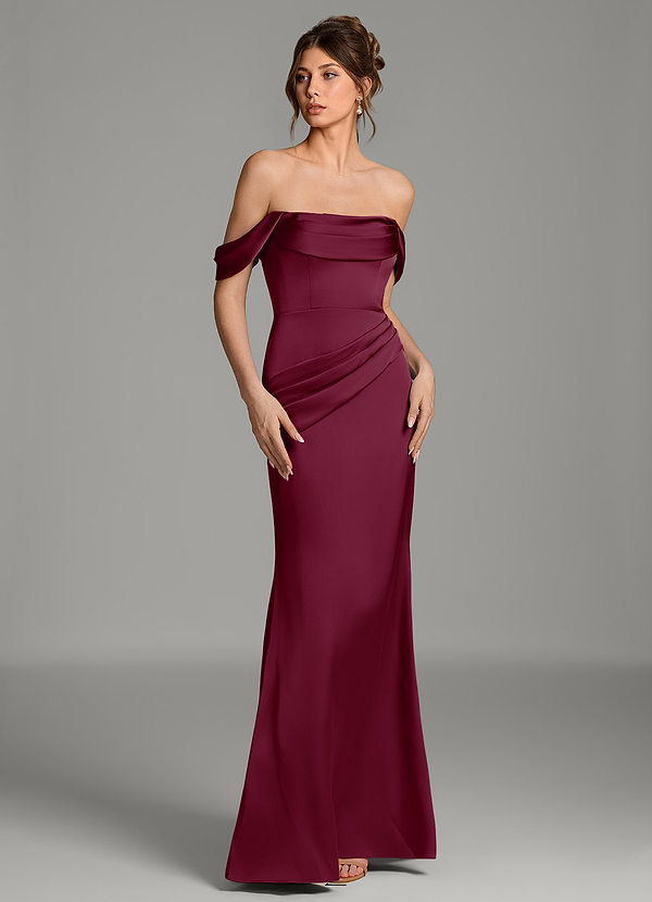 Azazie Alanis Brautjungfernkleider Wandelbar Meerjungfrau-Linie Korsett Stretch-Satin Kleid Maulbeerrot image1