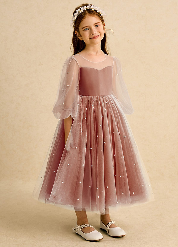 Azazie Trudy Sukienki dla dziewczynek sypiących kwiaty Suknia balowa Dekolt w kształcie serca Tiul Długość herbaty Sukienka image1