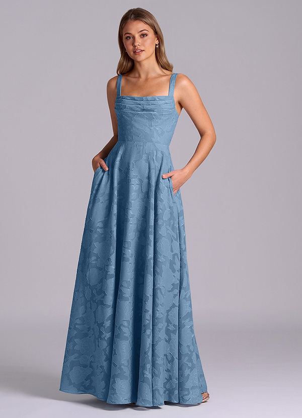 Azazie Shaude Morsiusneitojen mekot A-linja Pliseerattu Floral Burnout Lattian pituus Pukeutua image1