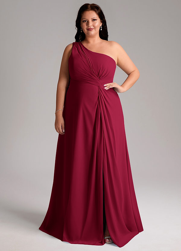 Brooke Bridesmaid Dresses Burgundy A-Line One Shoulder Chiffon Dress image1