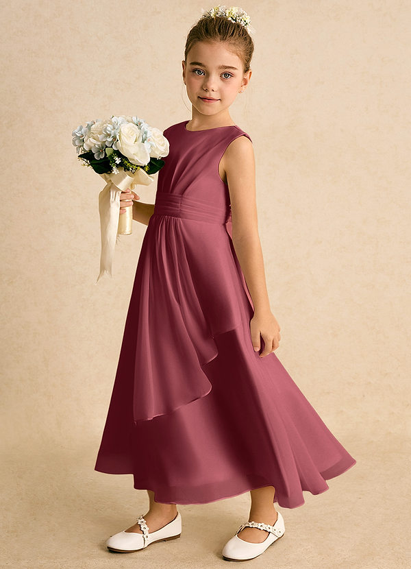 Azazie Edelweiss Flower Girl Dresses Merlot A-Line Pleated Chiffon Dress image1