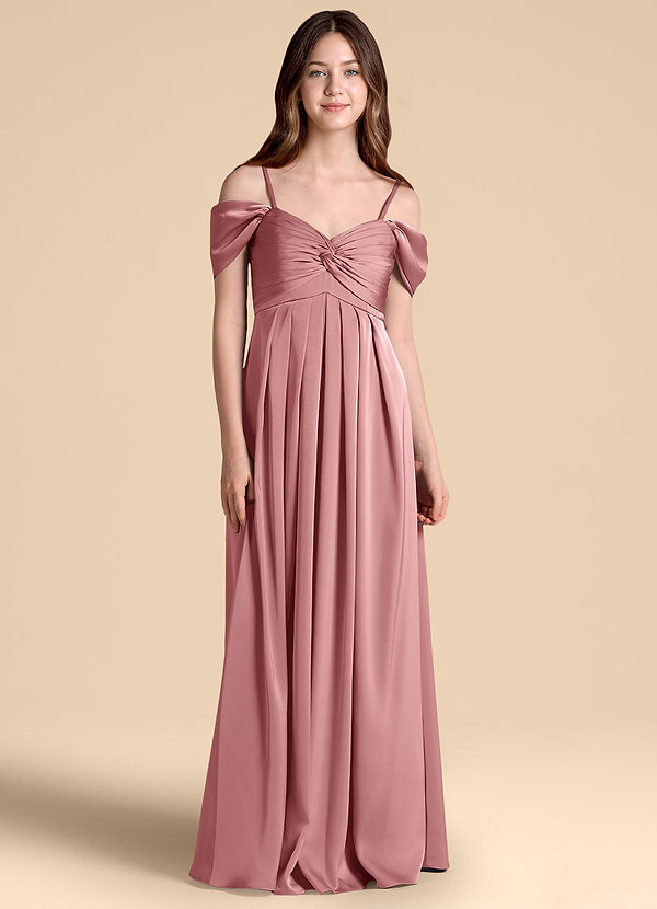 Azazie Kaitlynn Junior Jurk van Stretch Satijn met A-Lijn Off the Shoulder Stoffige Roos image1