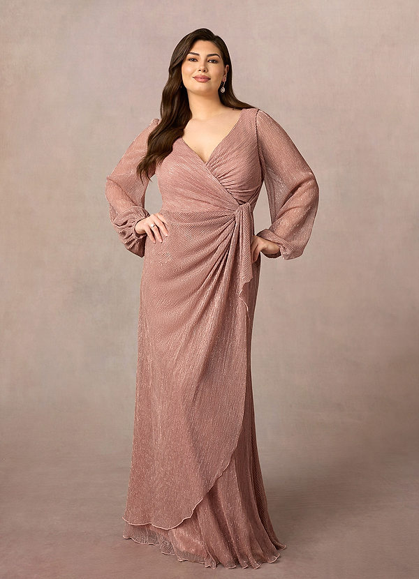 Azazie Sterling Mother of the Bride Dresses Vestido Rosa Ouro de Malha Metálica de Linha A com Ruched image1