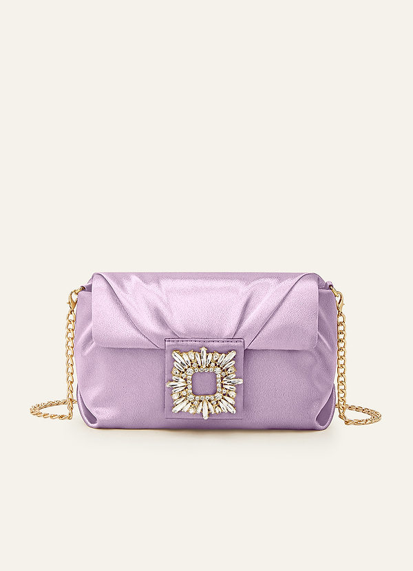 front Matching Color Stretch Satin Rhinestone Square Buckle Clutch
