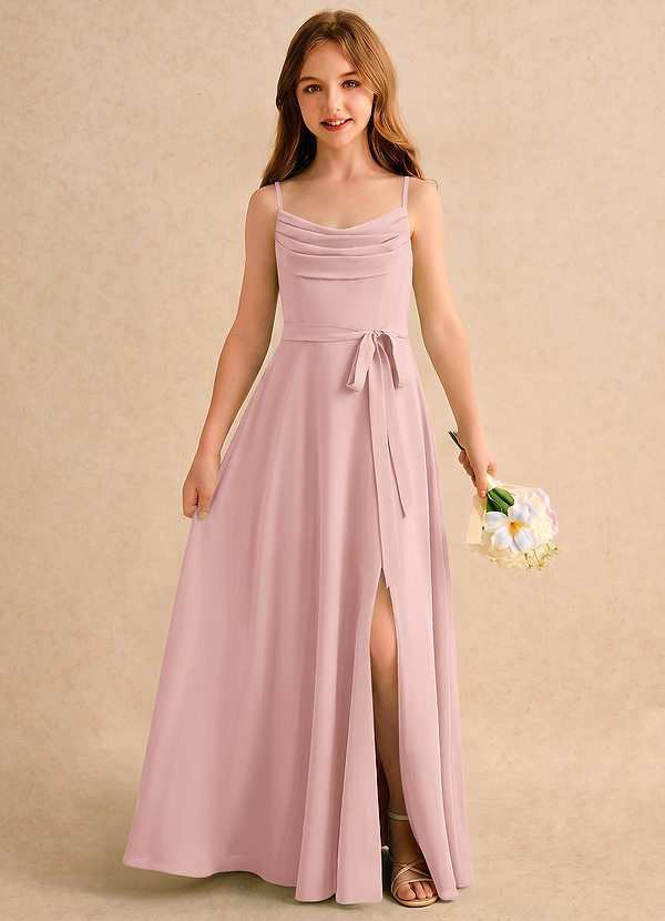 Azazie Jasslyn Girls Formal Flower Girl Dresses Powder Pink A-Line Pleated Chiffon Dress image1