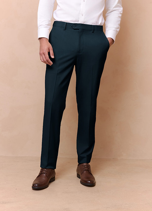 front Savile Teal Wool Blend Dress Pants