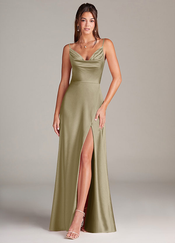 Azazie Sarella Brautjungfernkleider A-Linie Plissee Stretch-Satin Kleid Moosgrün image1