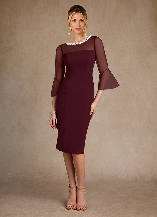 Azazie Bellevue Abiti da Mamma Sposa Abito Tubino in Crepe Elasticizzato Perline Cabernet image1