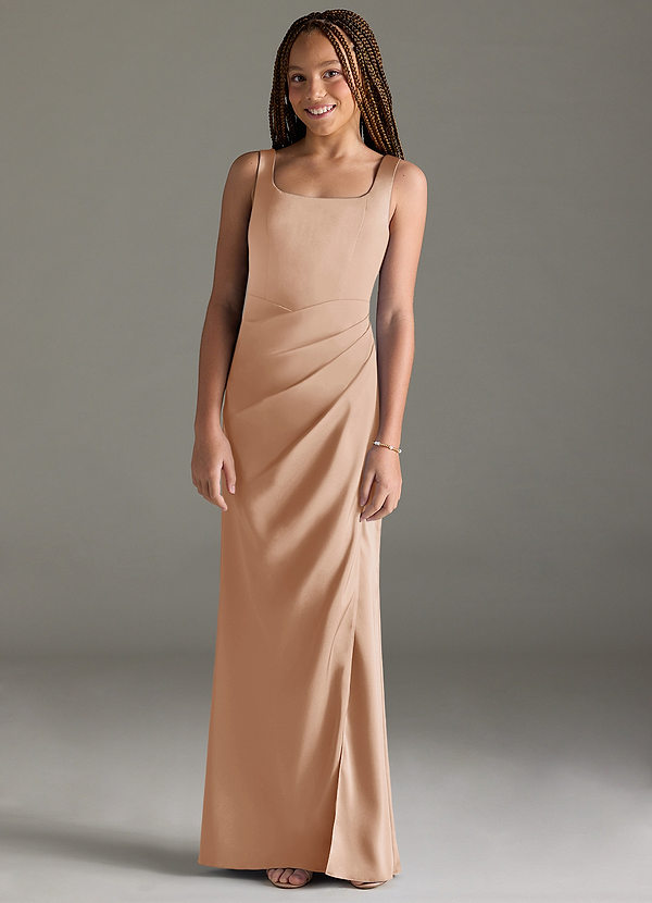 Azazie Mero Junior Meerjungfrau-Linie Plissee Stretch-Satin Kleid Englisches Rosa image1
