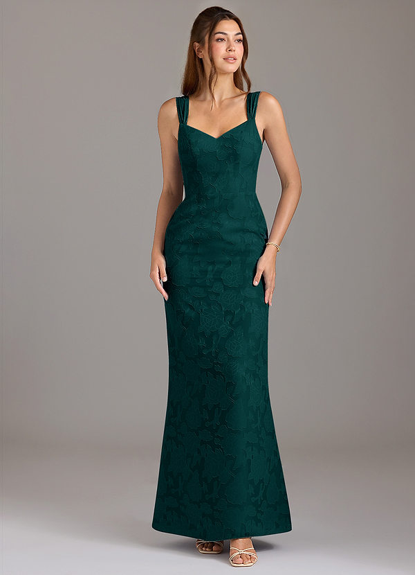 Azazie Denice Bridesmaid Dresses Pine A-Line Pleated Floral Burnout Dress image1
