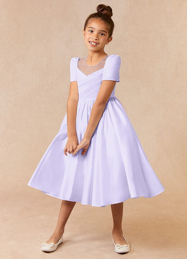 Azazie Anirra Flower Girl Dresses Lilac Ball-Gown Pleated Matte Satin Dress image1