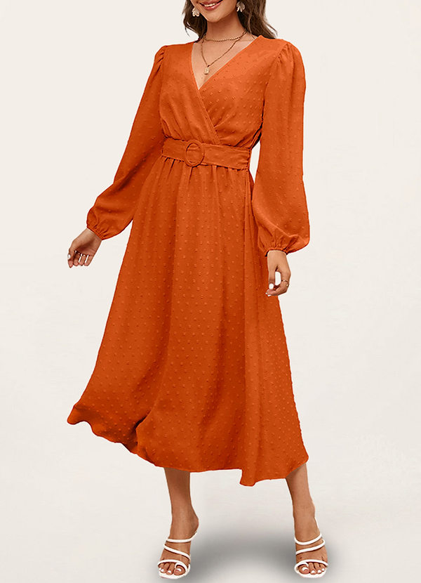 front Fairmount Orange Swiss Dot Long Sleeve Midi Dress