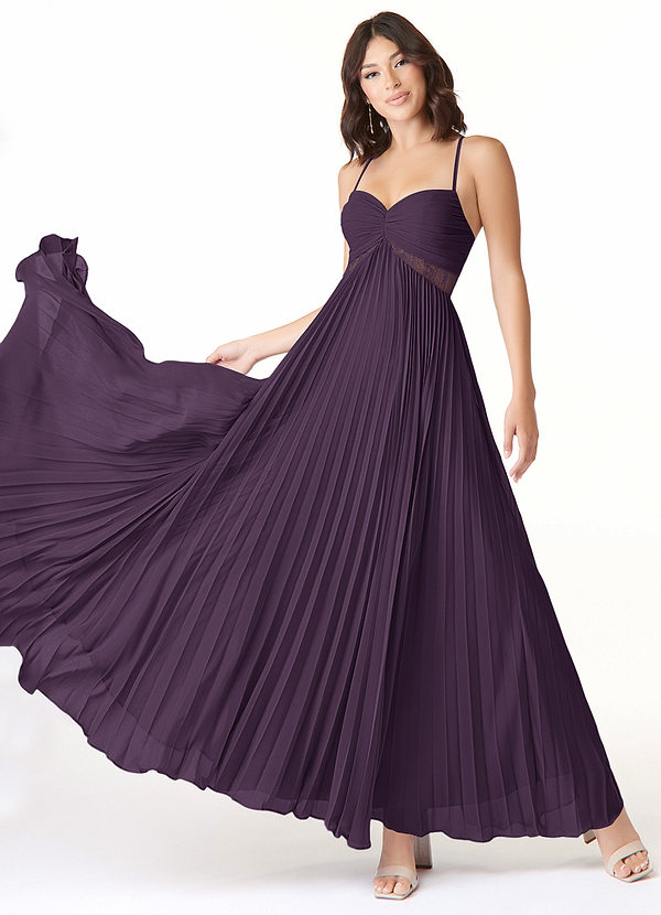Azazie Devyn Bridesmaid Dresses Plum A-Line Corset Chiffon Dress image1