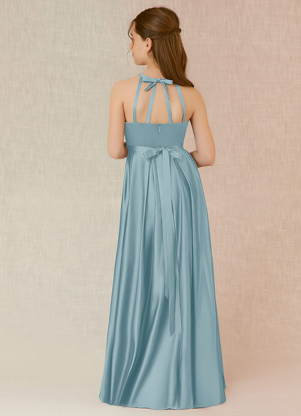Azazie Arianthe Junior Vestido de Azul Malhumorado de Satén Elástico de Corte En A con Con bolsillos image1
