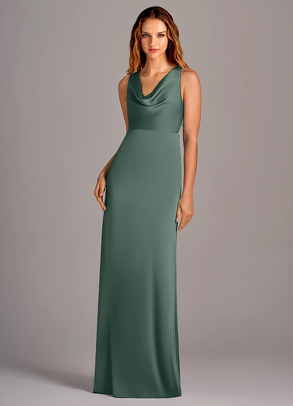 Azazie Wrenlee Bridesmaid Dresses Sea Moss A-Line Stretch Satin Dress image1