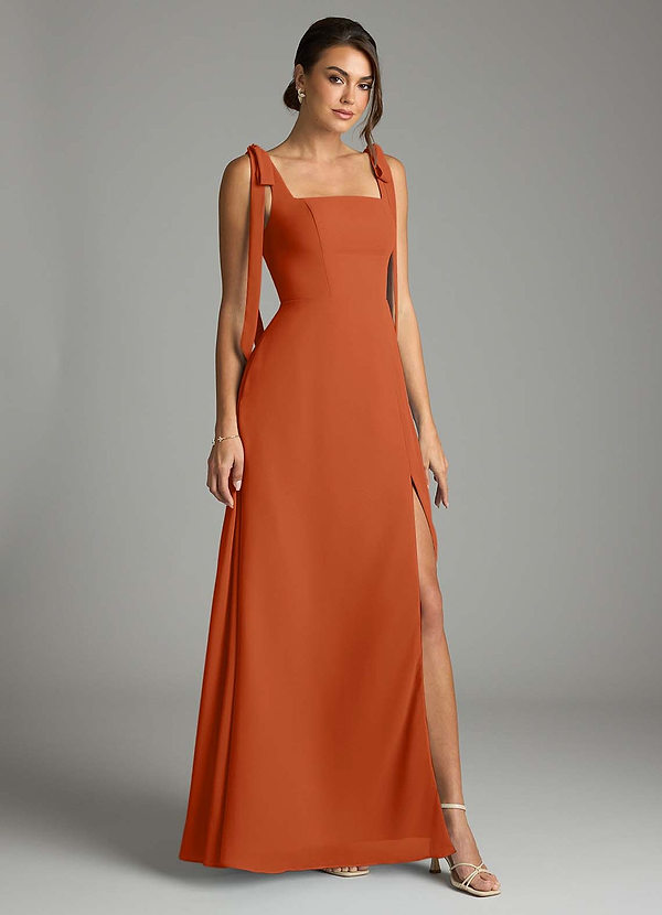 Azazie Debra Bridesmaid Dresses Burnt Orange A-Line with Pockets Chiffon Convertible Dress image1