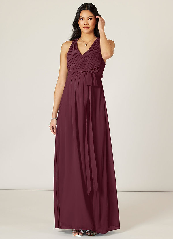 Azazie Athena Maternity Bridesmaid Dresses Empire Ruched Chiffon Floor-Length Dress image1