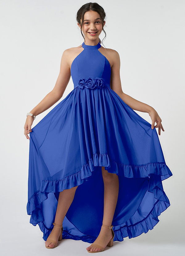 Azazie Hermione Junior Robe Trapèze en Mousseline de soie Bleu Roi image1