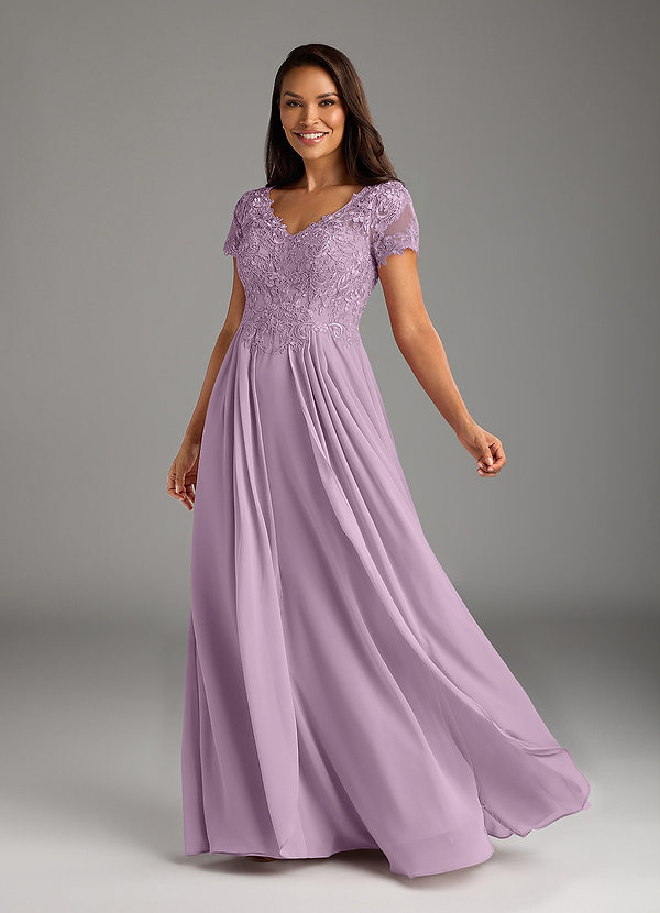 Azazie Dunja Mother of the Brides Dresses Wisteria A-Line V-Neck Lace Chiffon Dress image1