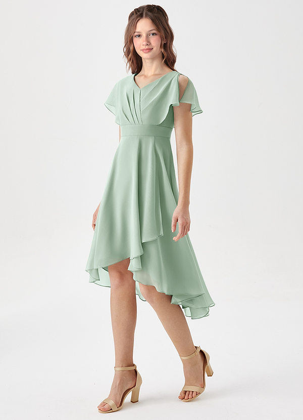 Azazie Graciela Junior A-Linie Plissee Chiffon Kleid Agave image1