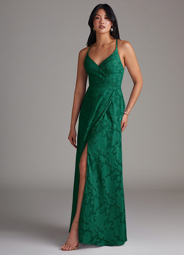 Azazie Davis Bridesmaid Dresses Emerald A-Line Pleated Floral Burnout Dress image1