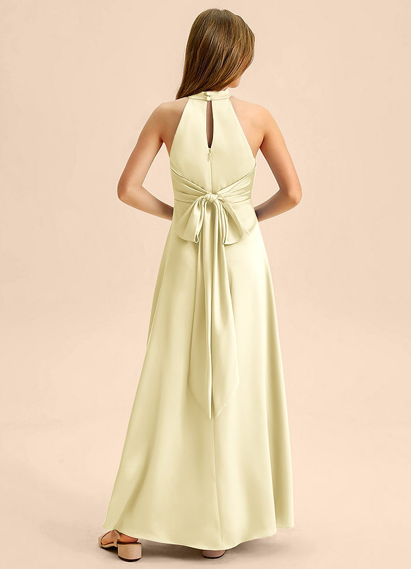 Azazie Beah Junior Robe Trapèze en Satin extensible Plissée Sorbet Citron image1