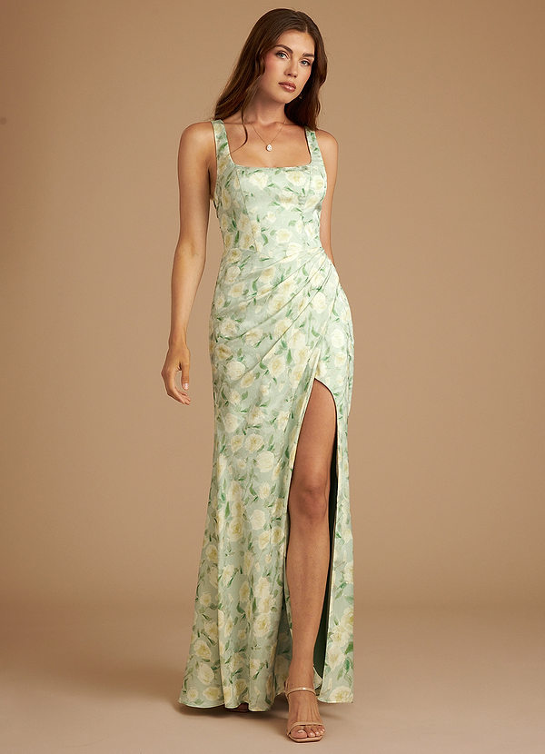 Azazie Mero Vestidos Dama de Honor Vestido de Salvia Floral De Ensueño de Floral De Ensueño de Corte Recto con Plisado image1