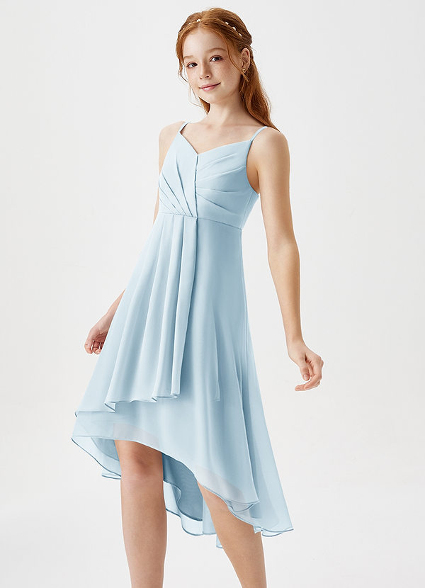 Azazie Mariam Junior Sky Blue A-Line Pleated Chiffon Dress image1